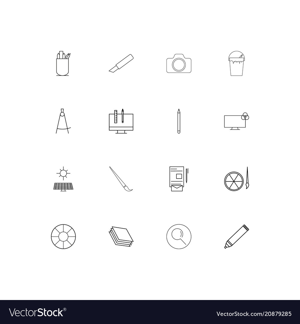 Creative process and design linear thin icons set