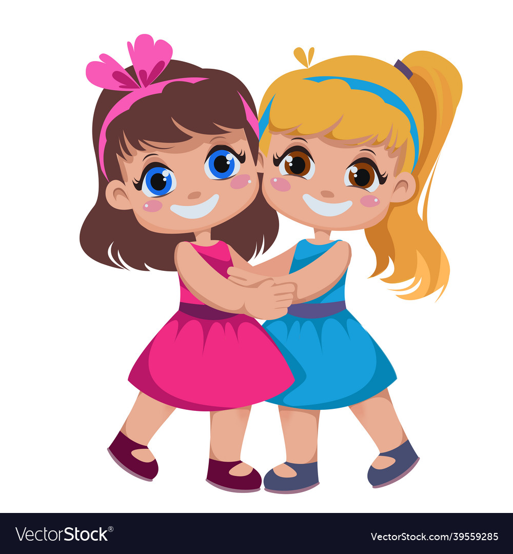 Girlfriends hug children s friendship Royalty Free Vector