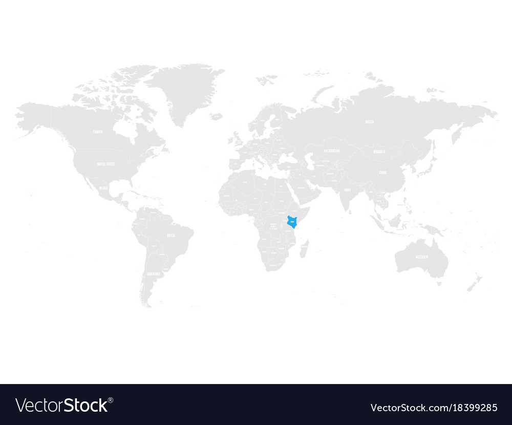 Kenya In World Map Kenya marked by blue in grey world political map Vector Image