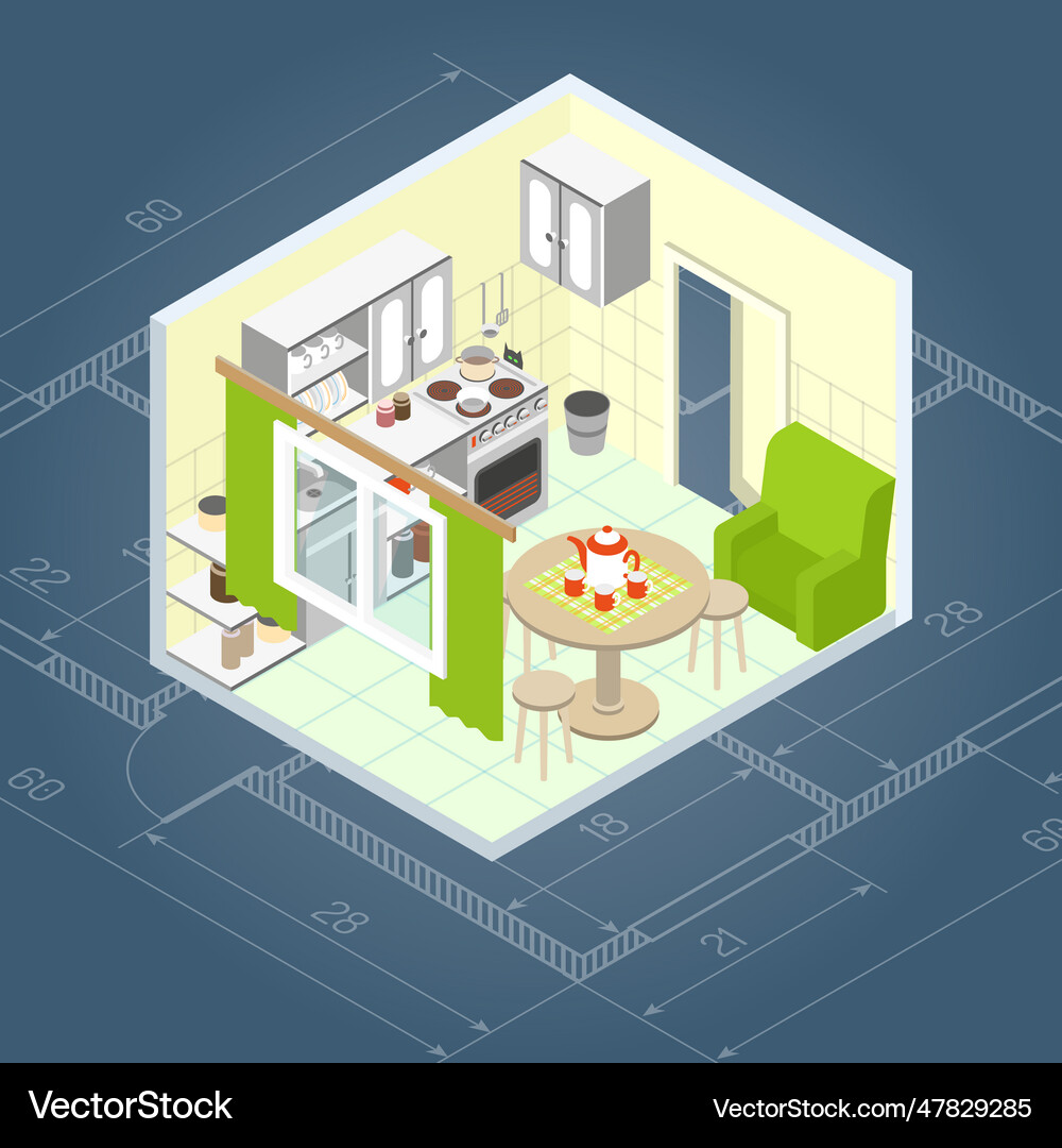Kitchen interior isometric Royalty Free Vector Image