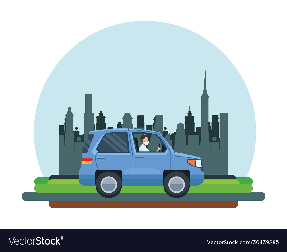 Man driving cart using face mask character vector image Man driving cart using face mask character