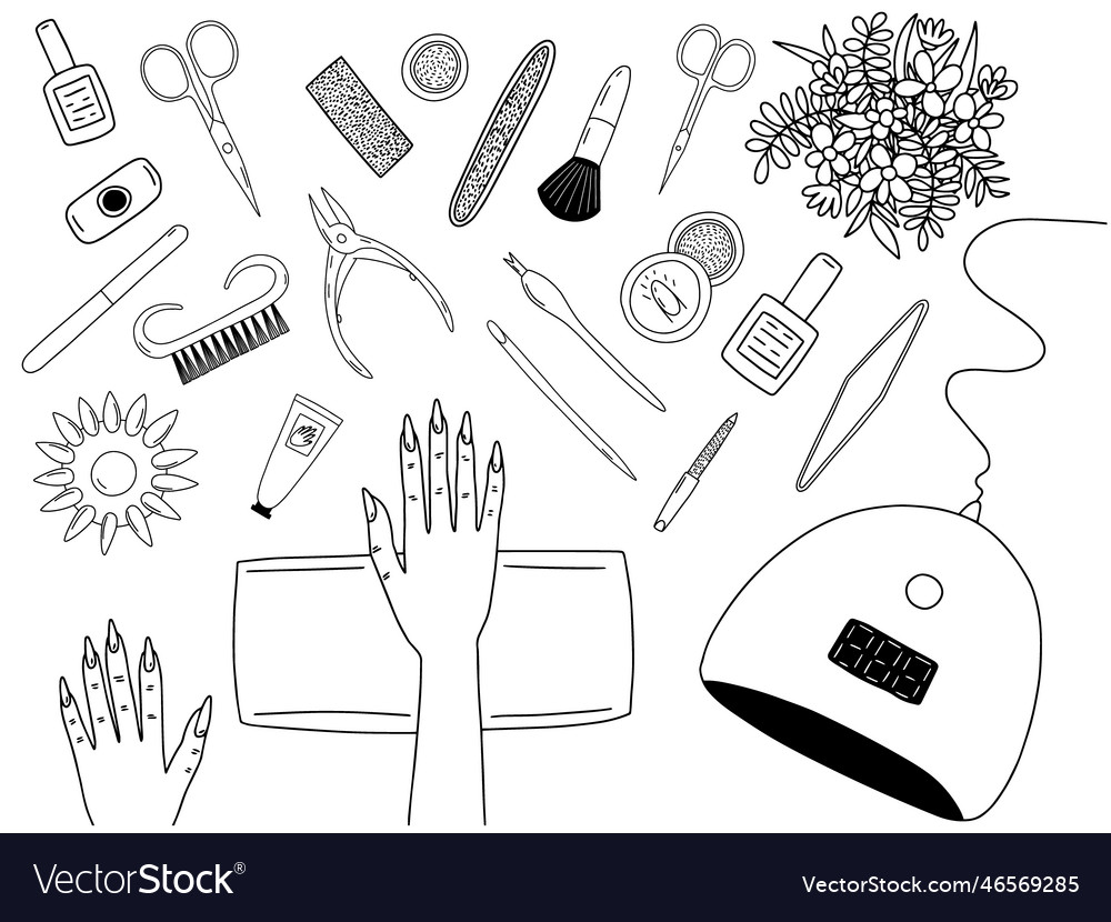 Manicure session coloring page Royalty Free Vector Image