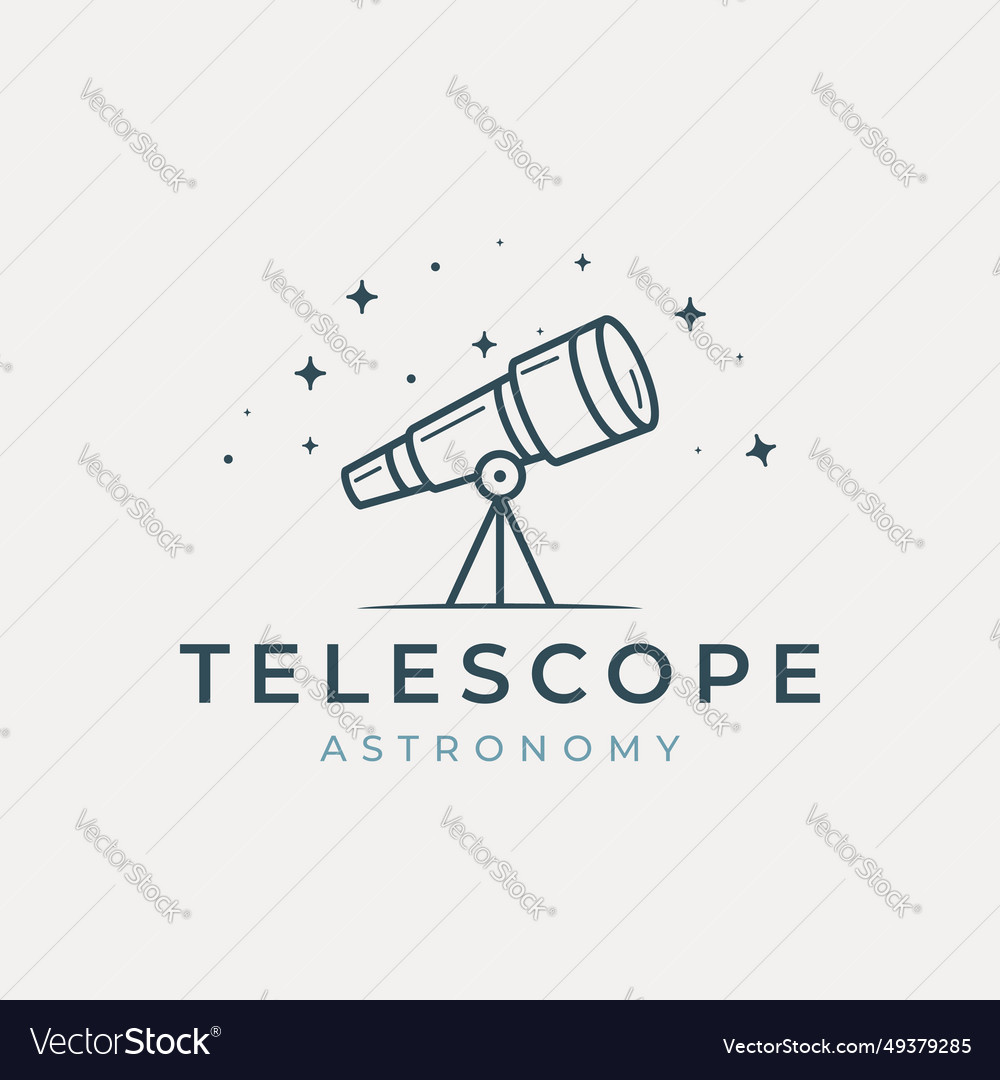 Telescope logo line art with starts template Vector Image