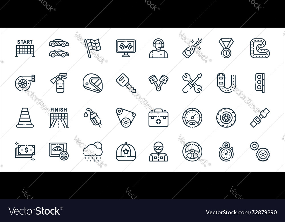 Autoracing line icons linear set quality vector image Autoracing line icons linear set quality