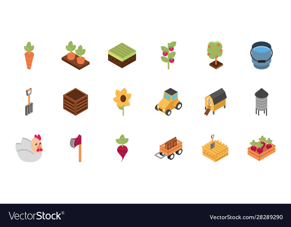 Farm harvest agriculture rural isometric icons