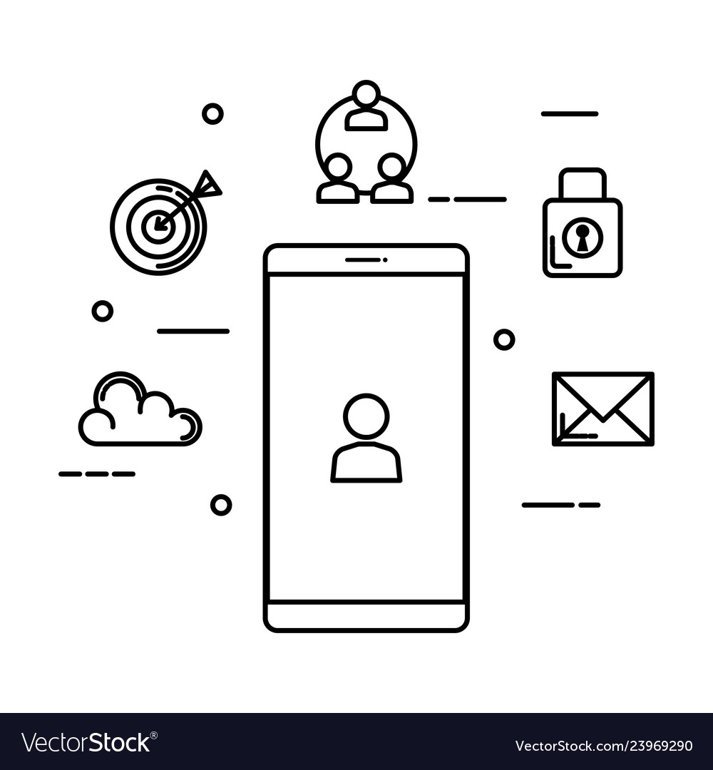 Smartphone with user and set icons vector image Smartphone with user and set icons