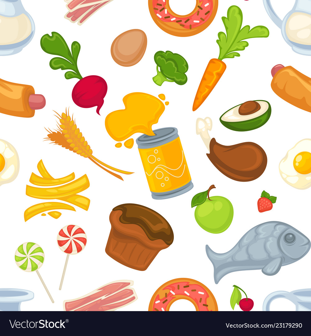 Unhealthy and healthy food and products seamless Vector Image