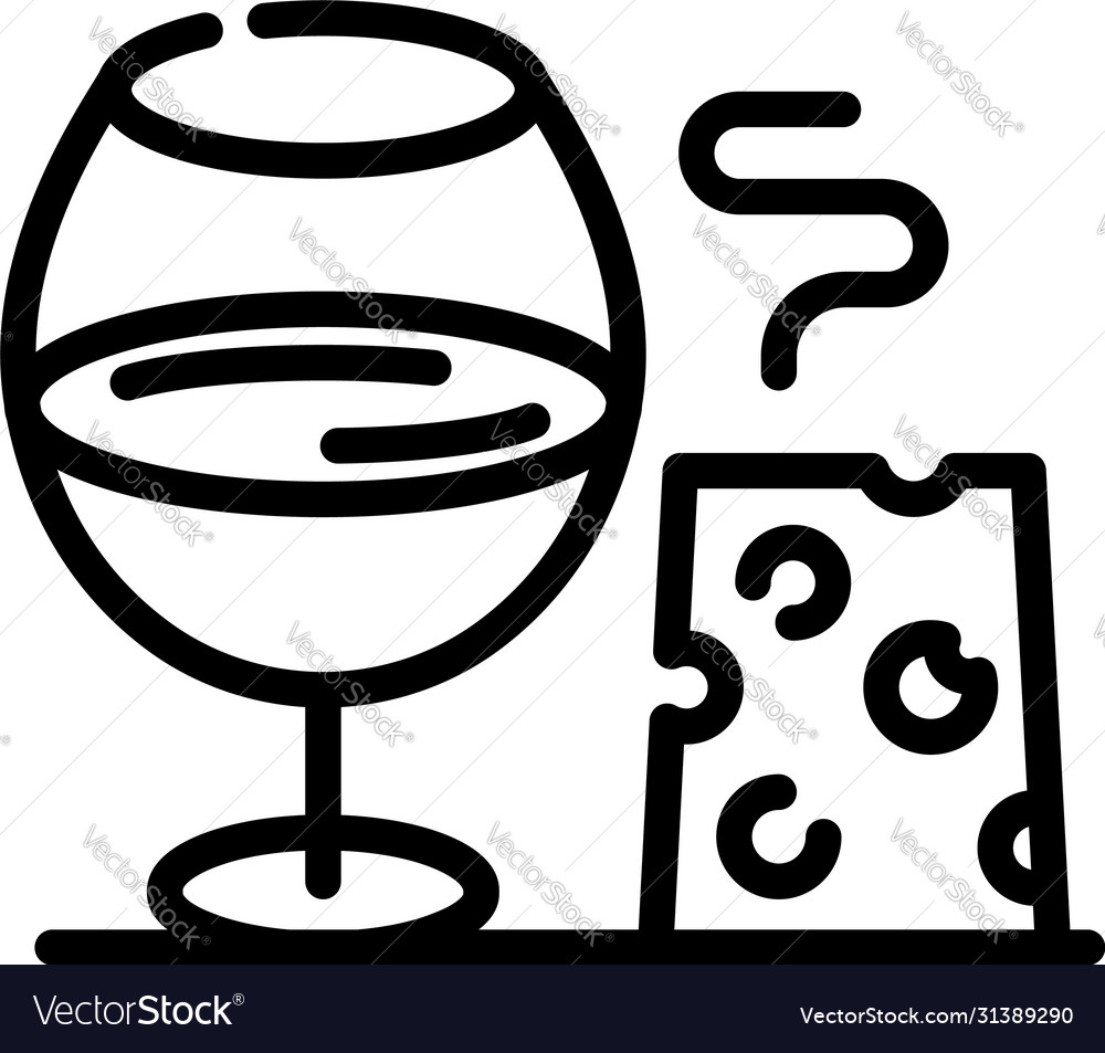 Wine glass and cheese icon outline style Vector Image