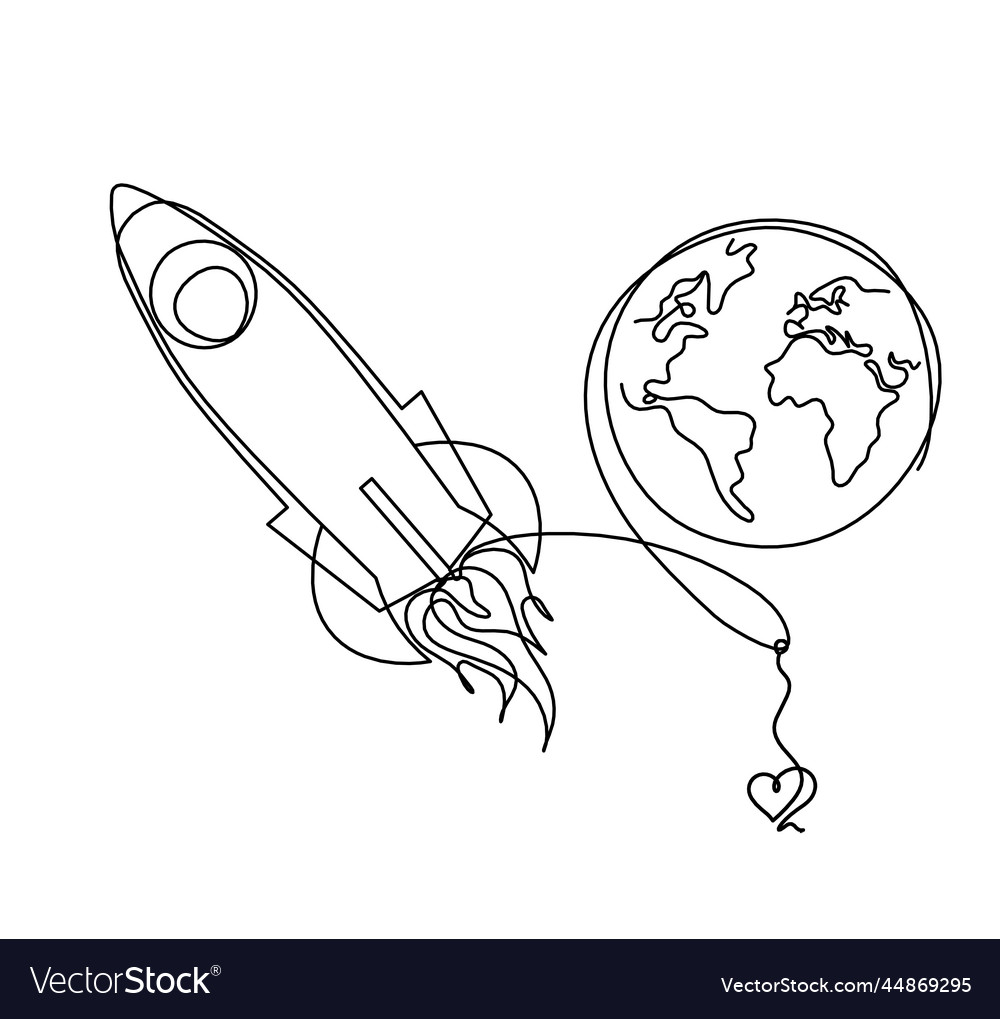 Abstract color rocket with globe and heart