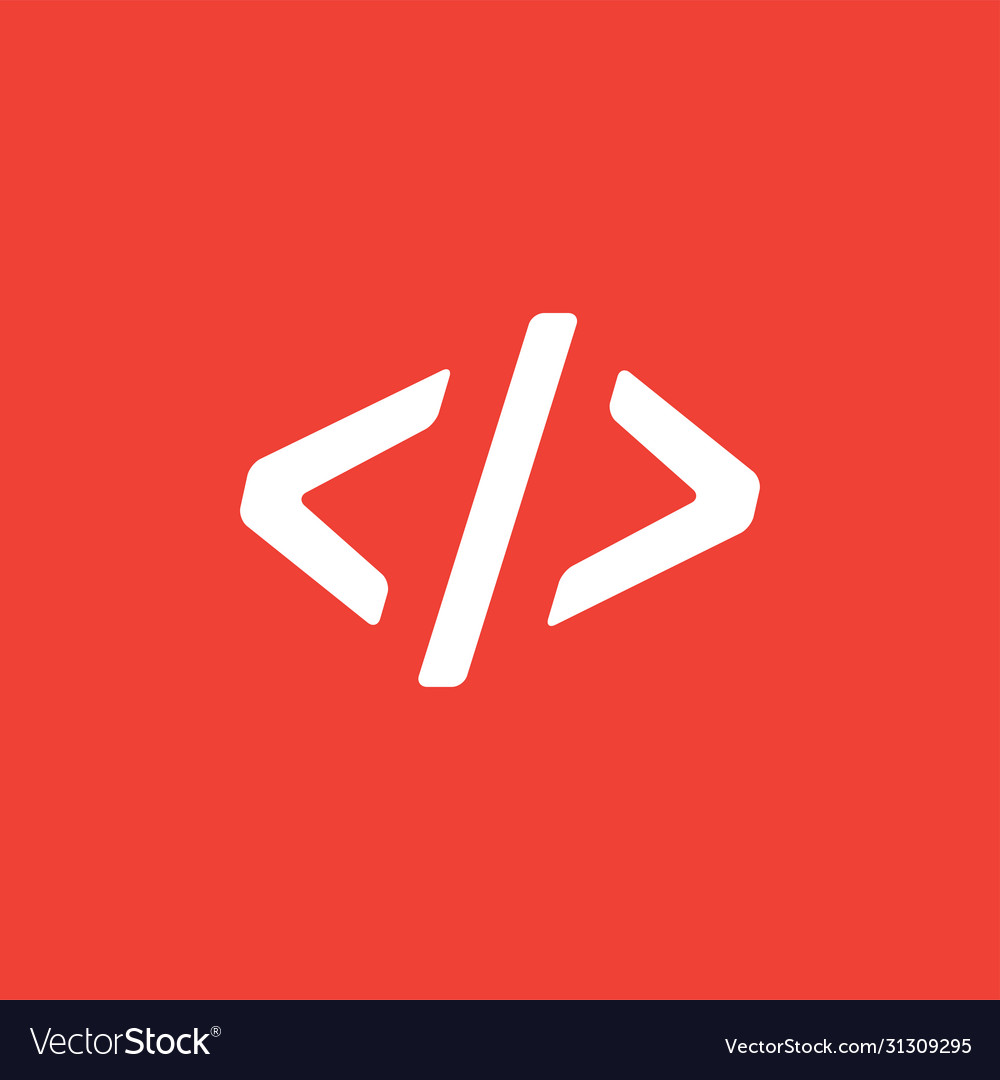 Code icon on red background flat style