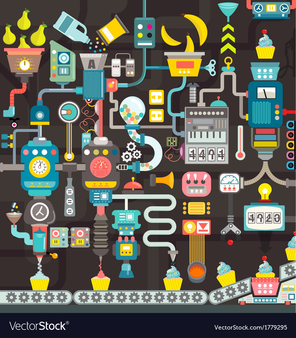 Cupcake Factory Seamless Pattern