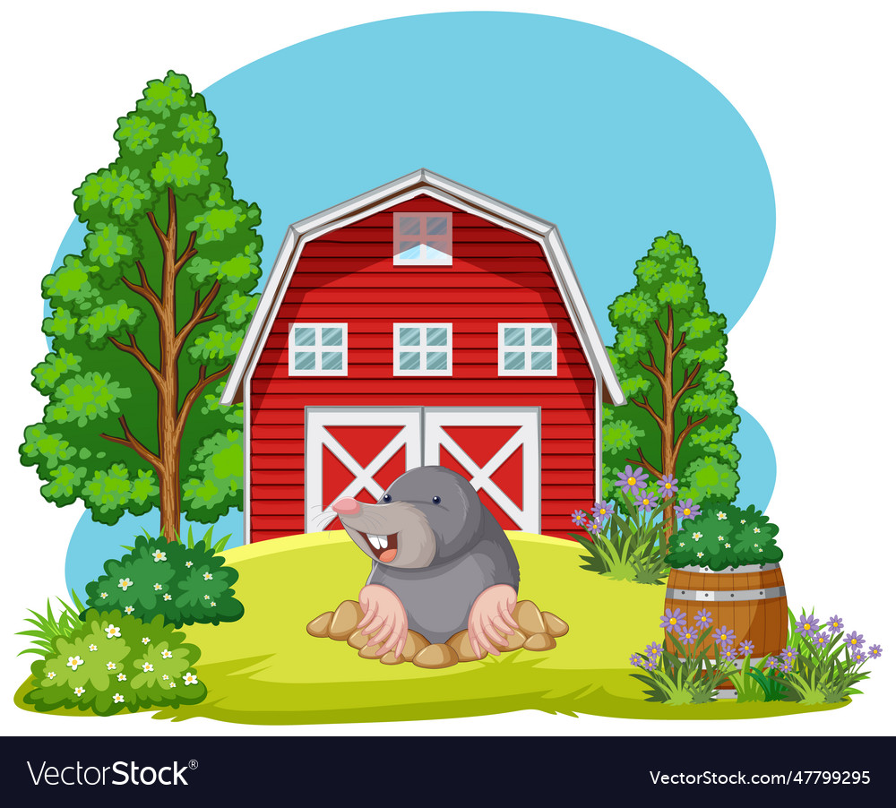 Farm scene with mole cartoon Royalty Free Vector Image