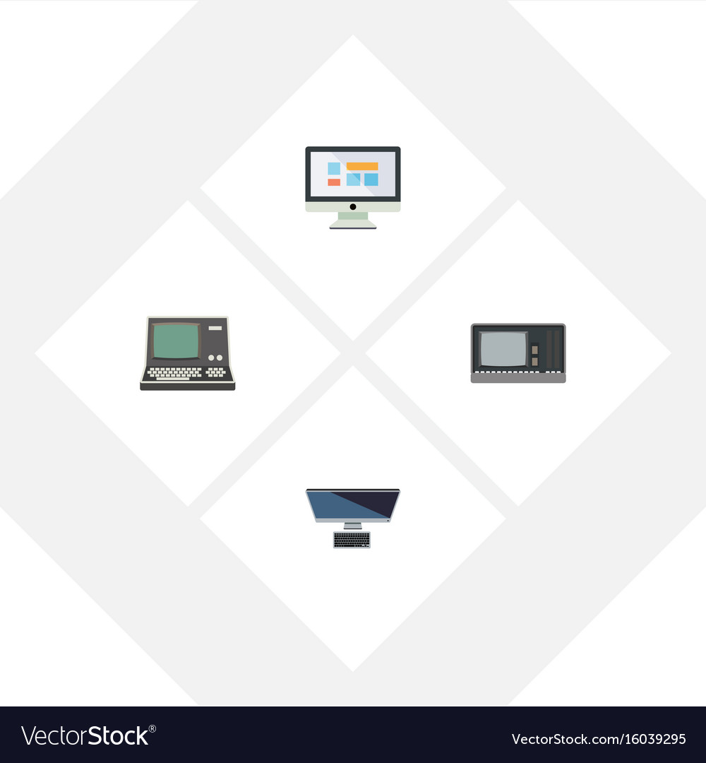 Flat icon computer set of display technology pc