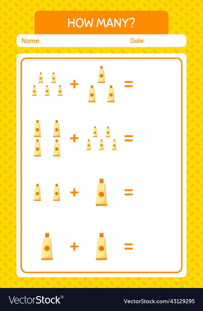 How many counting game with sunblock worksheet Vector Image How many counting game with sunblock worksheet