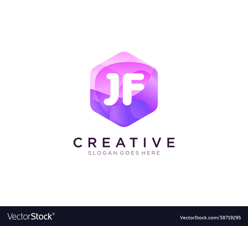 Jf initial logo with colorful hexagon modern
