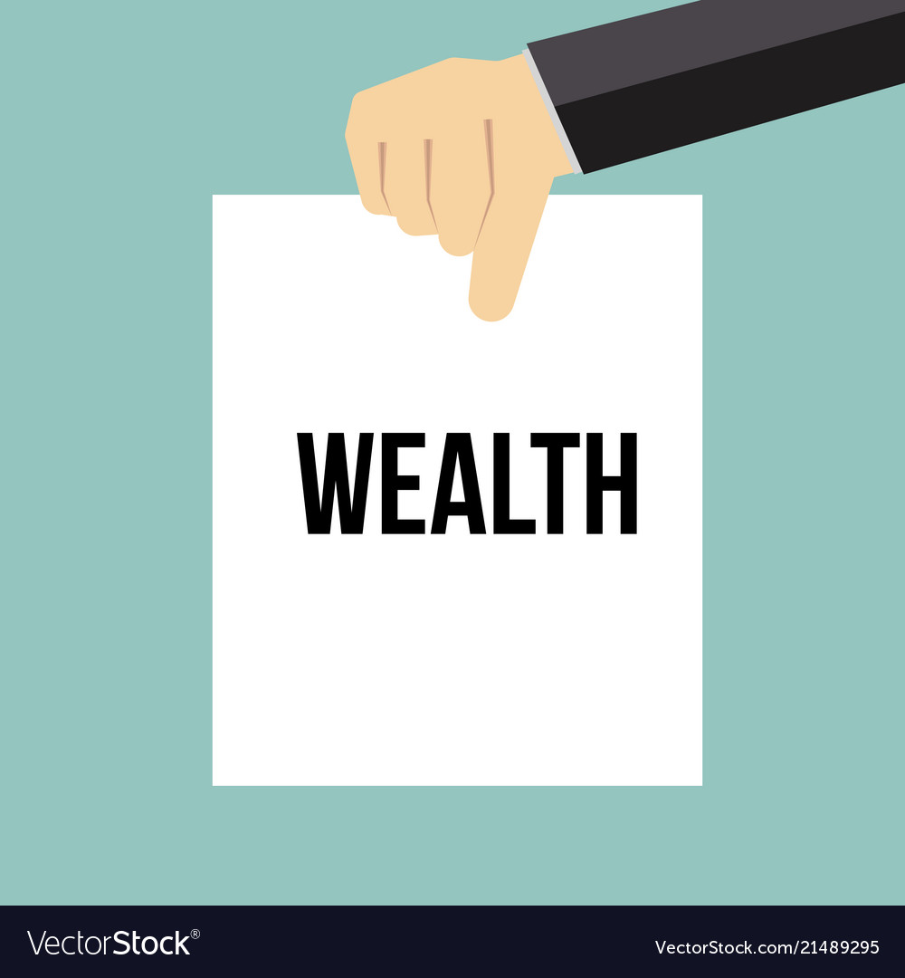 Man showing paper wealth text vector image Man showing paper wealth text