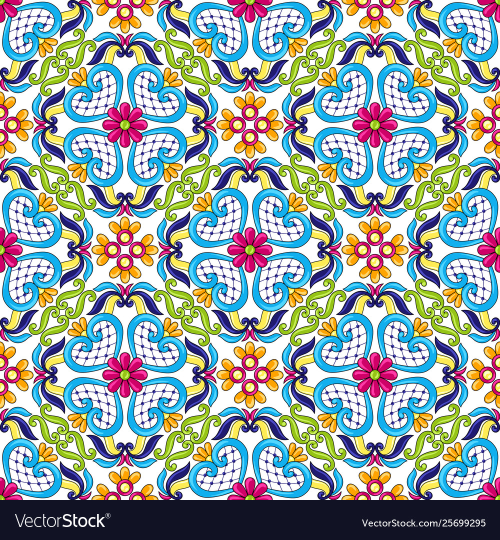 Mexican talavera ceramic tile pattern Royalty Free Vector