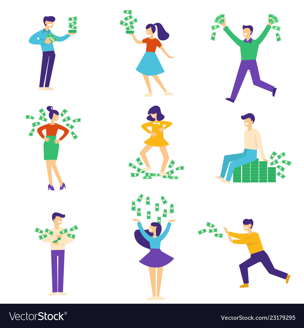 People Playing And Having Fun With Money Set Vector Image