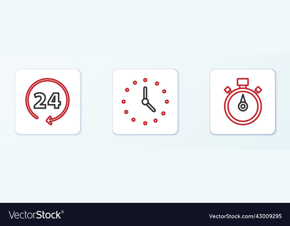 Set line stopwatch clock 24 hours and icon Vector Image Set line stopwatch clock 24 hours and icon
