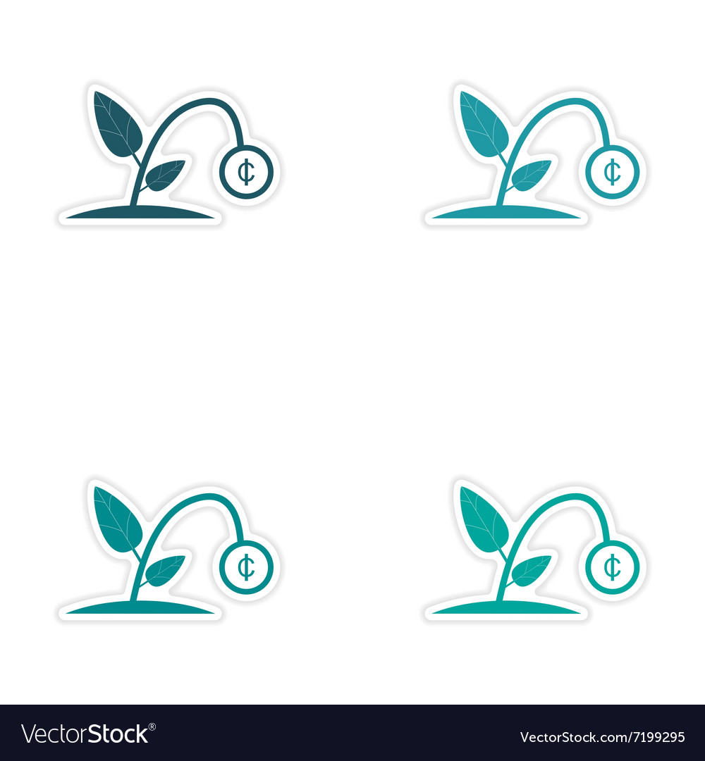 Set of stylish sticker on paper money plant