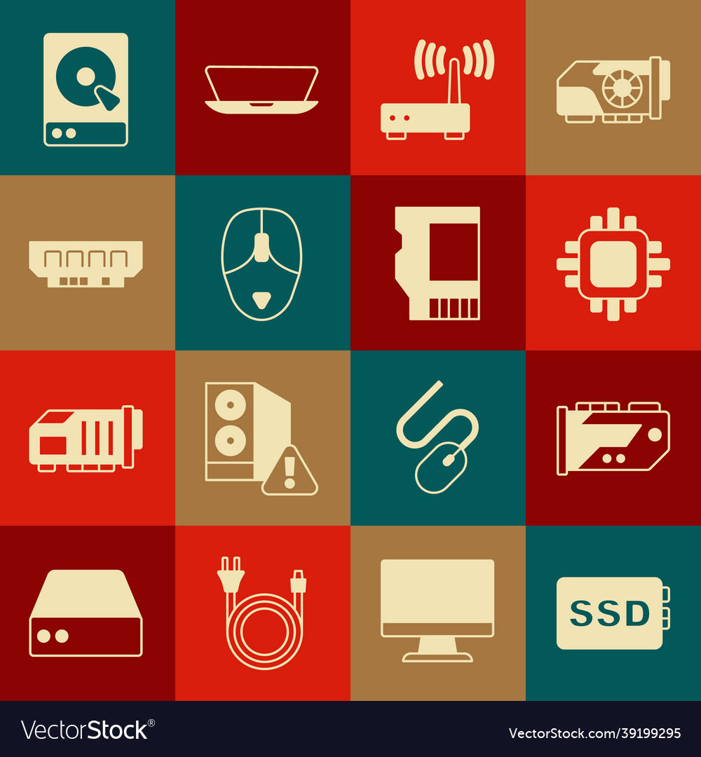 Set ssd card video graphic processor with cpu vector image Set ssd card video graphic processor with cpu