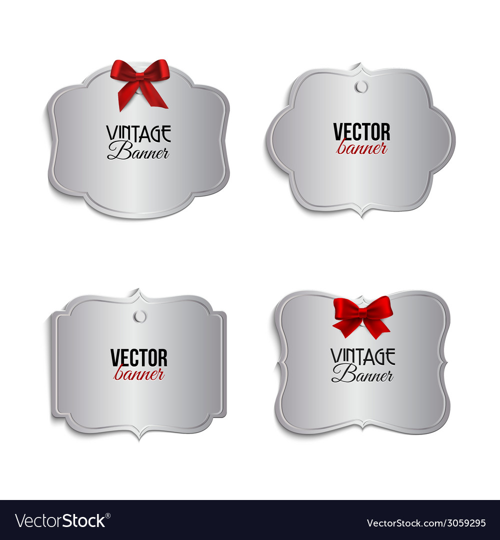 Silver vintage labels with red ribbons Royalty Free Vector