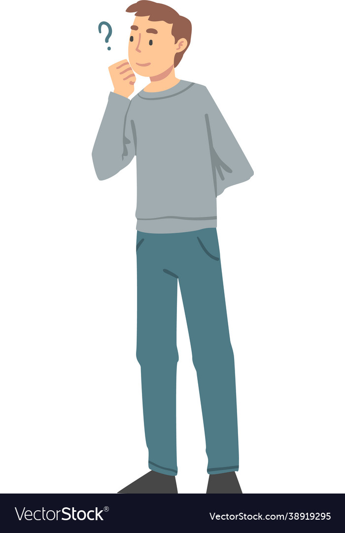 Thoughtful man character and question mark