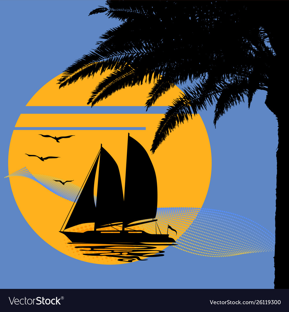 A tropical evening sunset with palm tree Vector Image