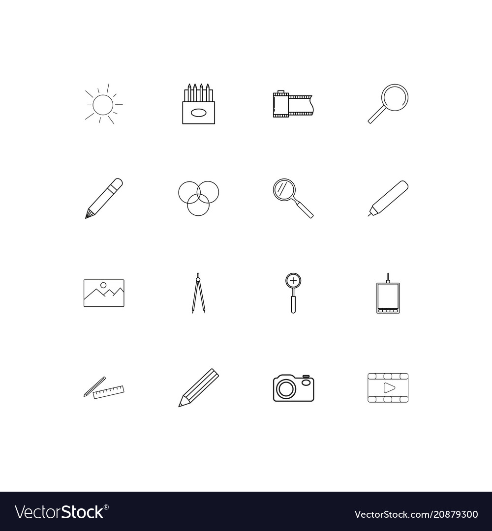 Creative process and design linear thin icons set