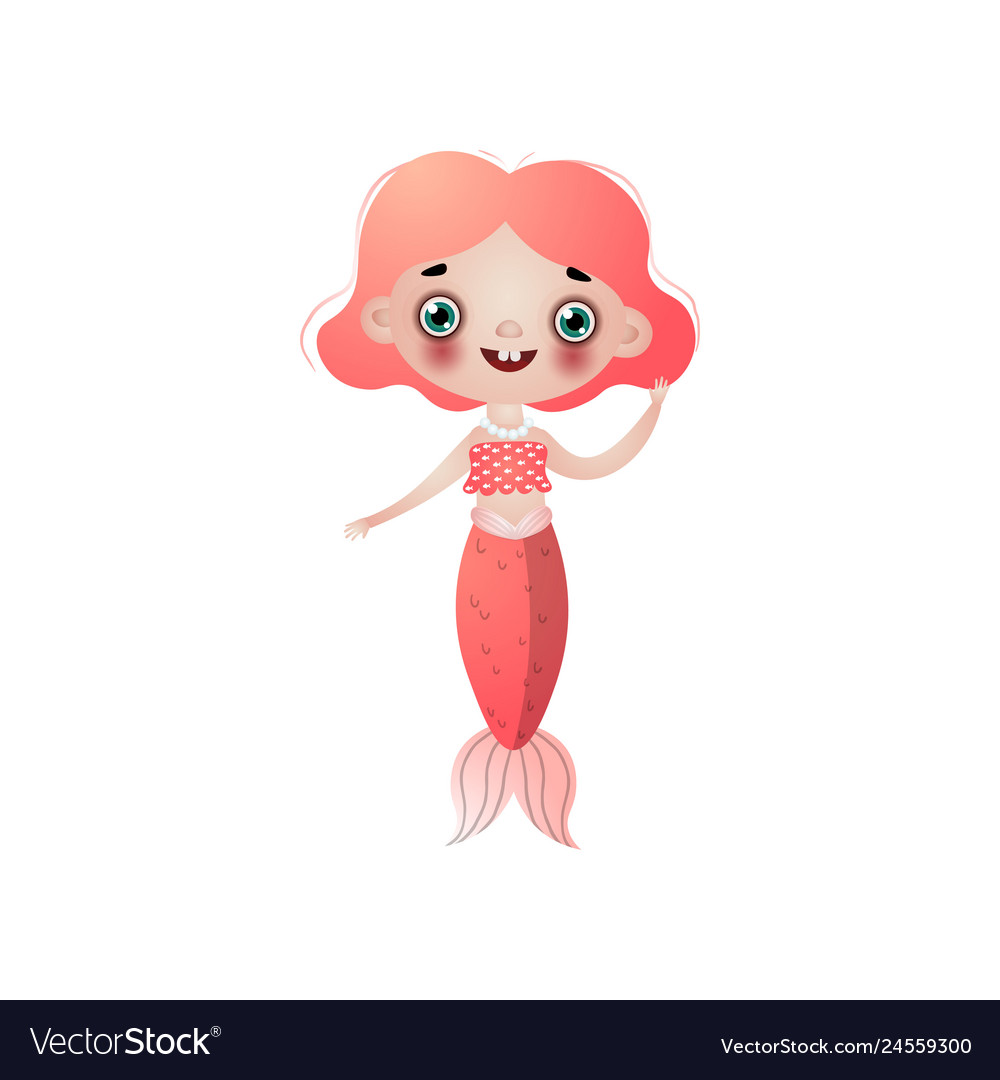 Cute Smiling Mermaid Girl With Red Short Wavy Hair