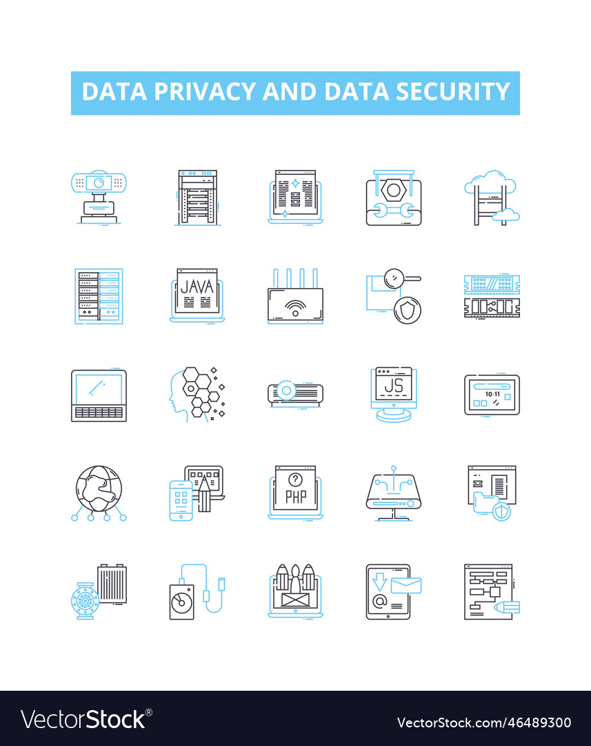 Data privacy and security line icons vector image Data privacy and security line icons