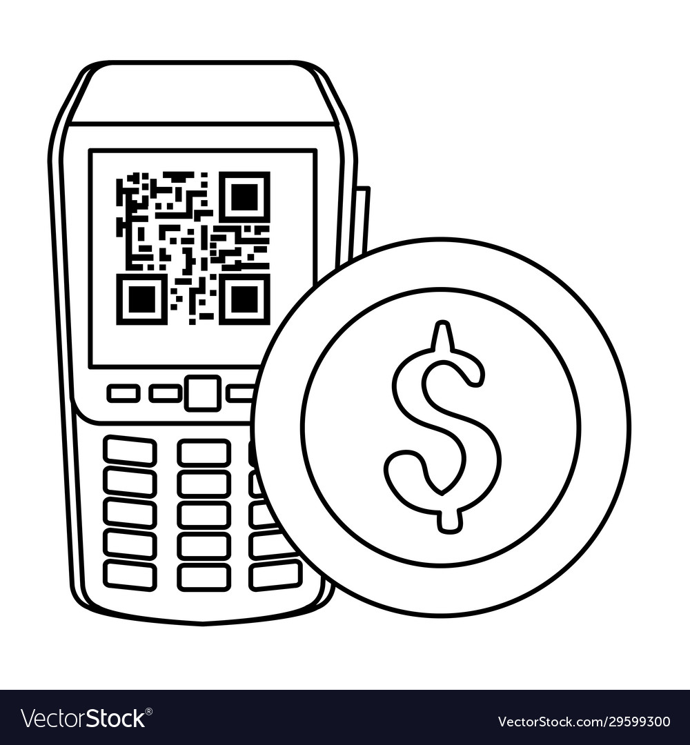 Dataphone with scan code qr and coin vector image Dataphone with scan code qr and coin