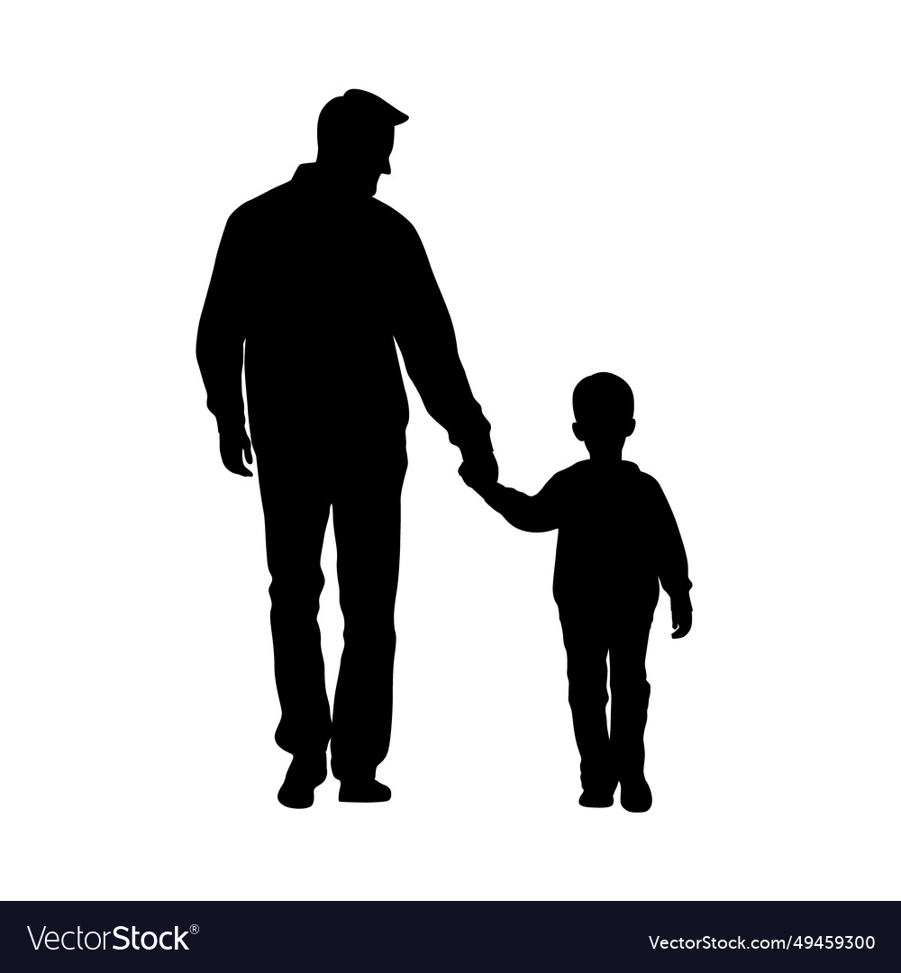 Father with son silhouette and walking Royalty Free Vector