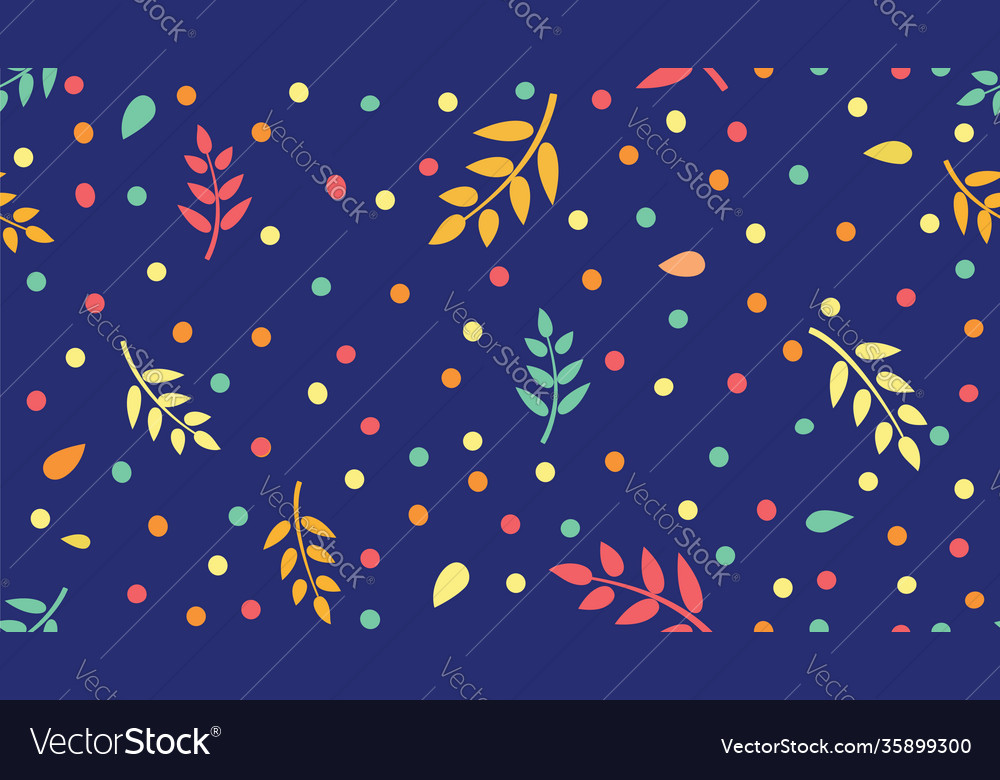 Floral pattern with leaves and dots in minimal vector image Floral pattern with leaves and dots in minimal