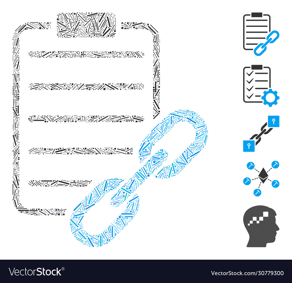 Linear blockchain contract icon collage