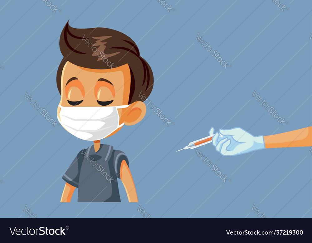 Little boy wearing face mask getting vaccinated vector image Little boy wearing face mask getting vaccinated
