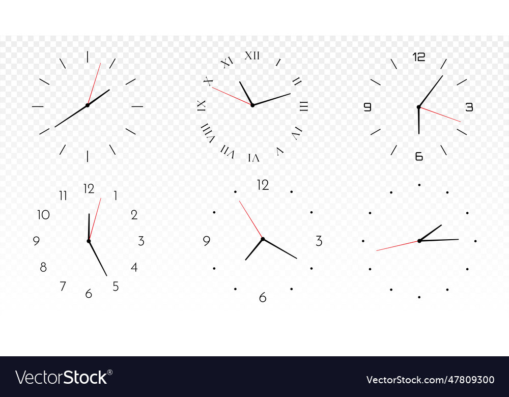 Minimalistic clocks pattern set vector image Minimalistic clocks pattern set