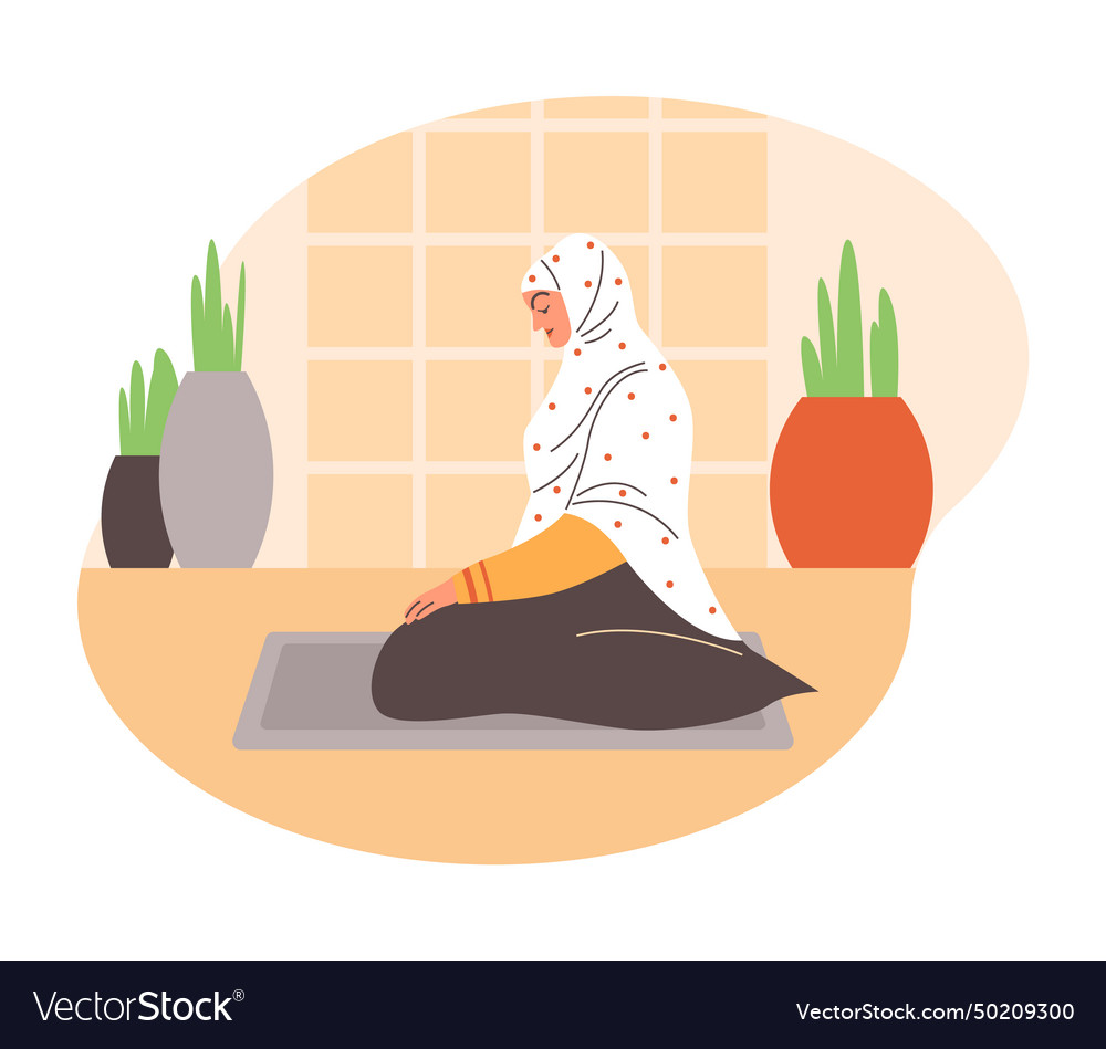 Muslim woman praying cartoon style