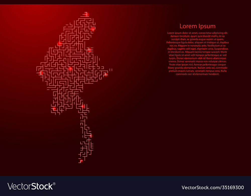 Myanmar map from red pattern maze grid