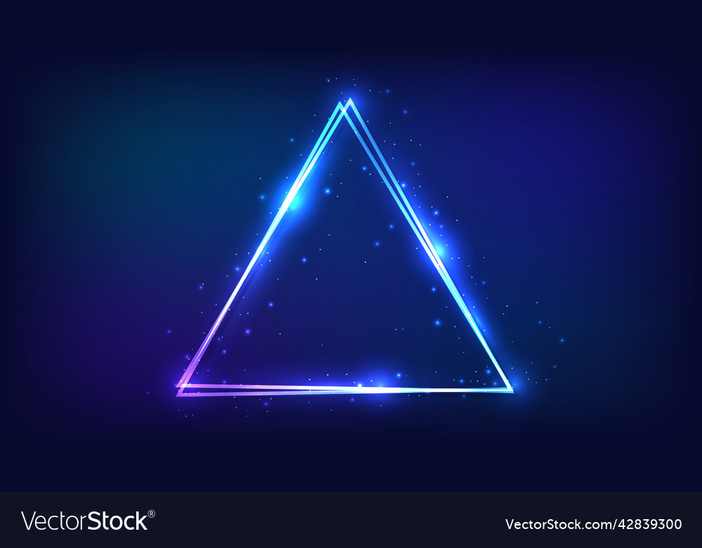 Neon double triangular frame with shining effects vector image Neon double triangular frame with shining effects
