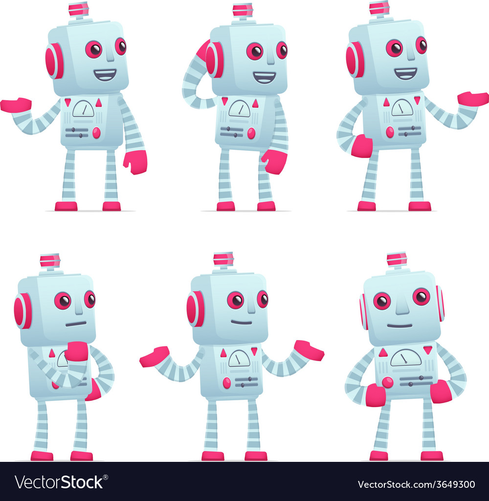 Set of robot character in different poses