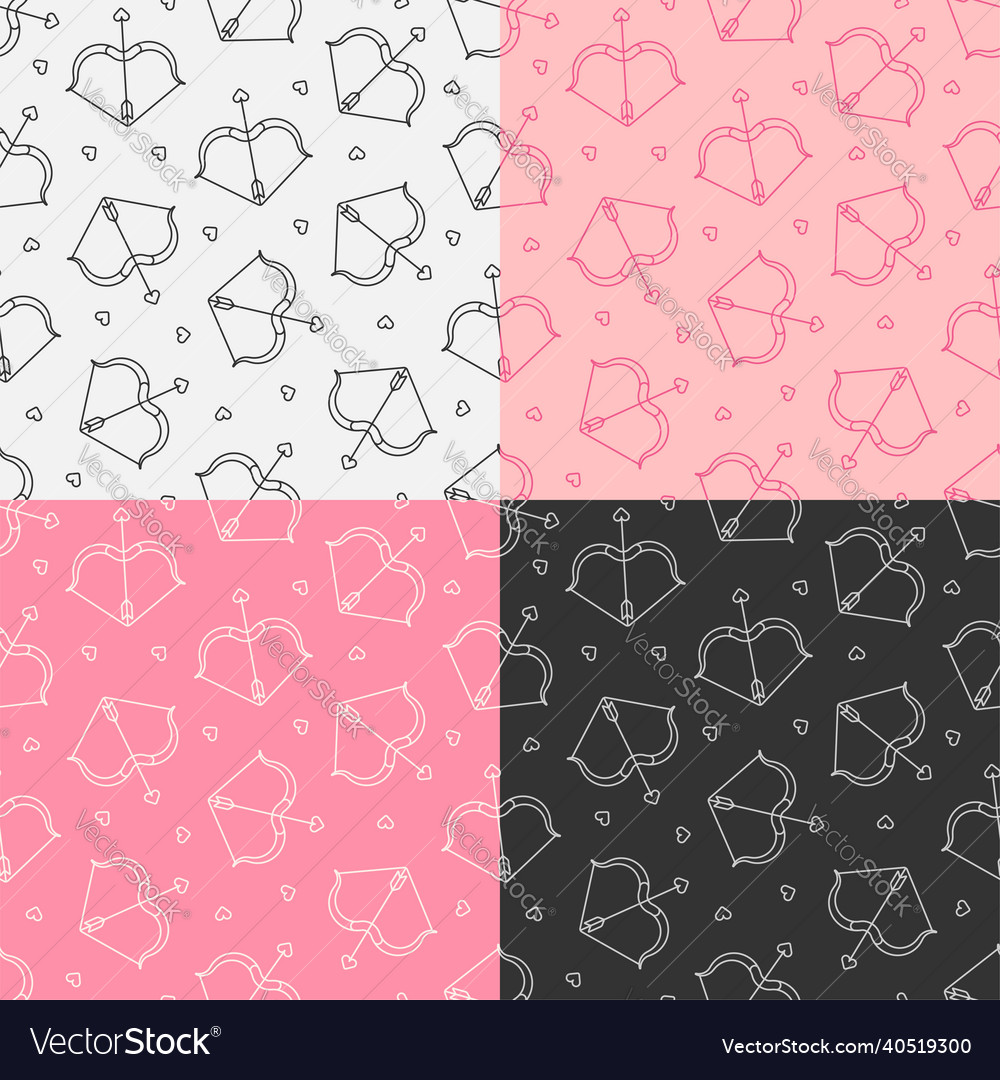 Set of seamless patterns with cupid bow vector image Set of seamless patterns with cupid bow