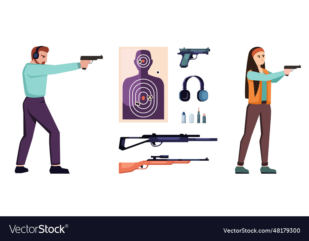 Shooting gallery items cartoon weapons bullets Vector Image