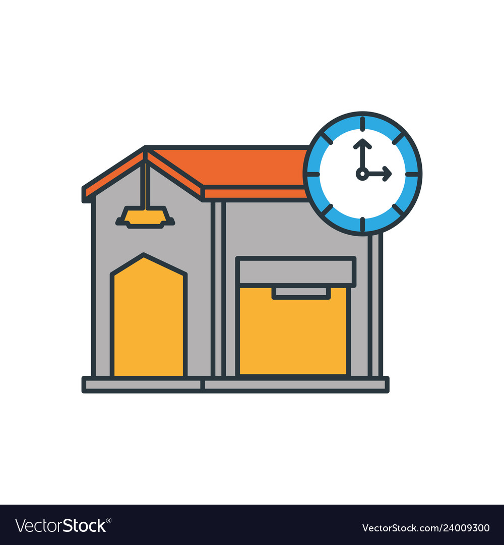 Warehouse building with chronometer timer Vector Image Warehouse building with chronometer timer