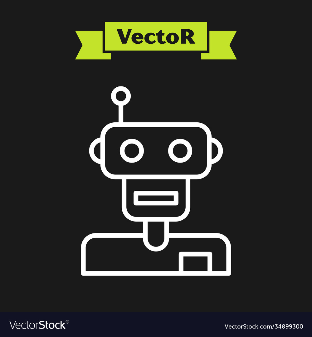 White line robot icon isolated on black background vector image White line robot icon isolated on black background