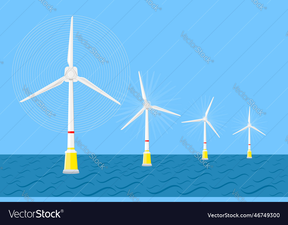 Wind turbines farm on sea energy Royalty Free Vector Image