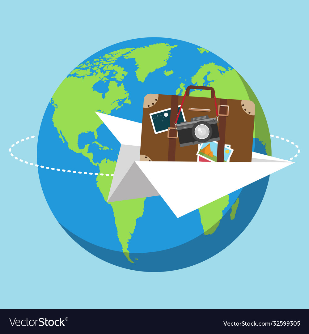 Airplane flight travelling around world Royalty Free Vector