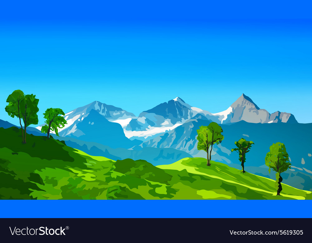 Alps Mountains With Green Fields Royalty Free Vector Image Alps Mountains With Green Fields Royalty Free Vector Image