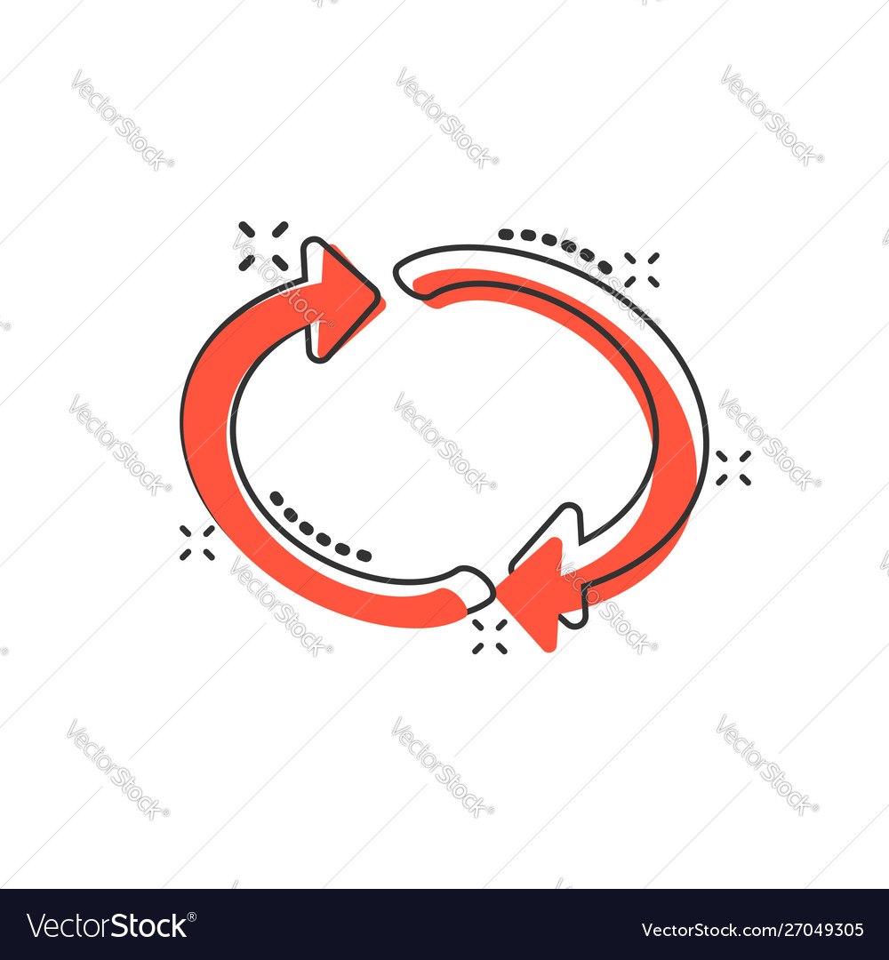 Arrow rotation icon in comic style sync action vector image Arrow rotation icon in comic style sync action