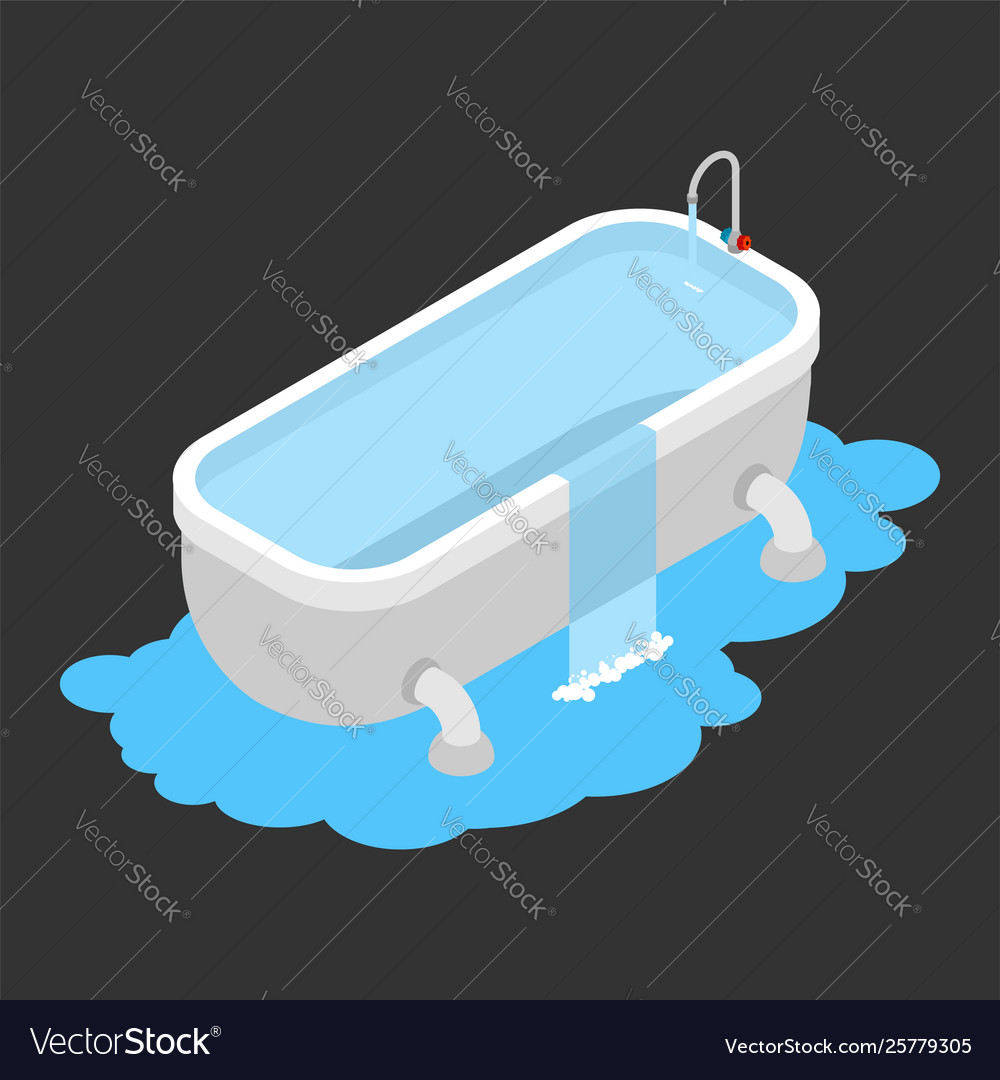 Bath clogged leakage canalization water on floor Vector Image